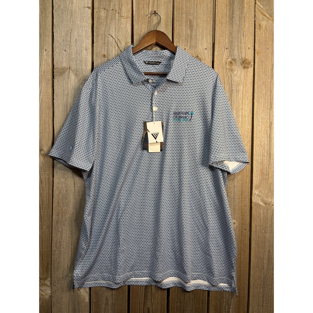 Levelwear Reach Polo Mens 2XL Blue Geometric Cognizant Classic Golf Shirt NWT
